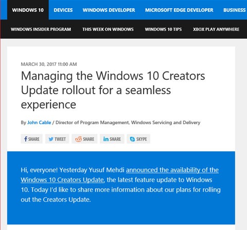 Windows 10 Creators UpdateはBuild 15063に決定、手動アップデートは4月5日から